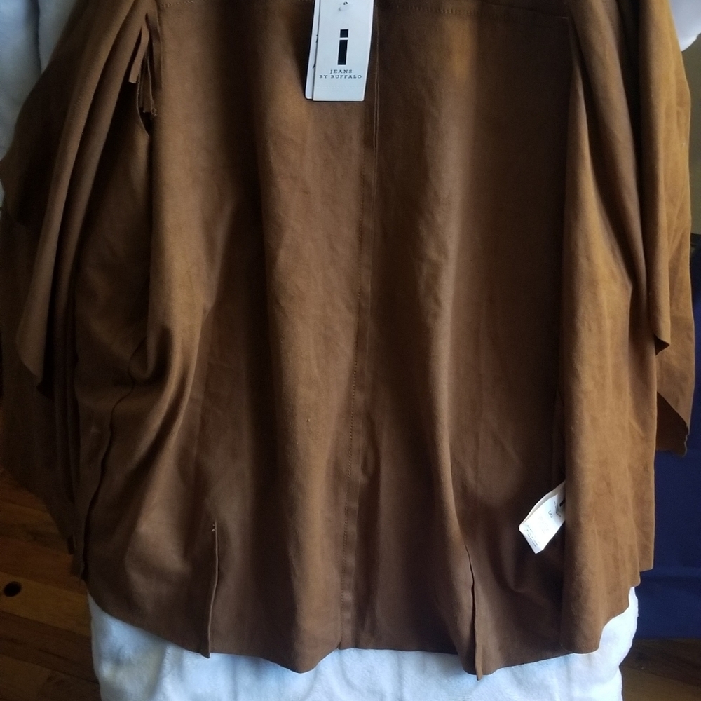 I Jeans Buffalo Faux Suede Brown Fringe Drape Vest